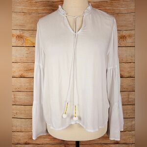 Very J White Boho Peasant Blouse Top Size Large